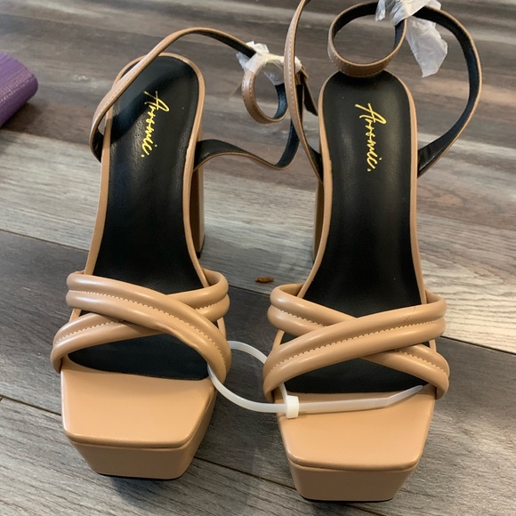 Beige Block Heel Sandals - Picture 2 of 4